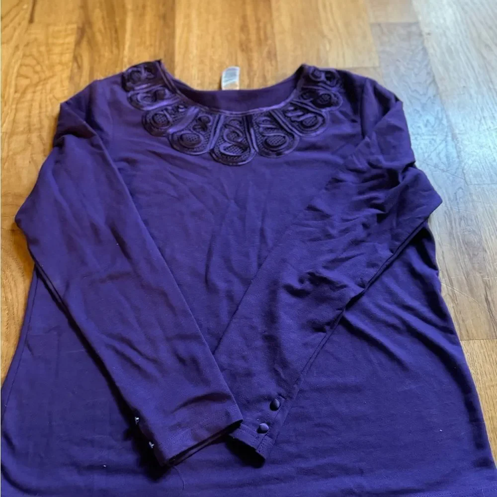 Avon Soutache Embroidery Purple Long Sleeve Tshirt Top Size Women's XL - Picture 8 of 13